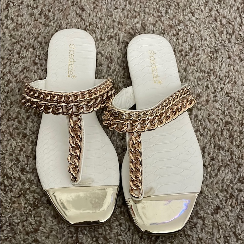 Staccato Gold and White Chain Sandals